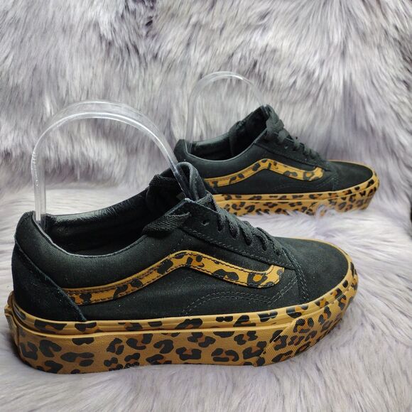 Vans Old Skool Platform Leopard Suede Sneaker Women Sz 5.5 Black Brown Cheetah - Picture 2 of 9
